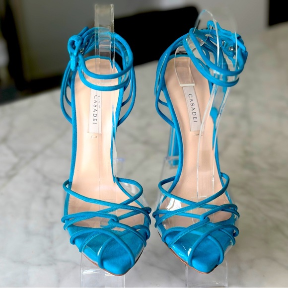 Casadei Shoes - Casadei Clear Sandals with Turquoise Suede Trim (New & Never Worn)